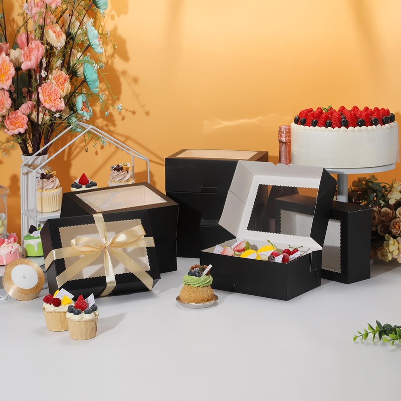 COTOPHER 10Pcs Cookie Boxes with Ribbons, 9x6x3 Inch Bakery Boxes
