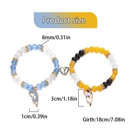 FDEETY 2 x Couple Bracelets, Partner Bracelets, Magnetic Heart-Shaped Cat Pendant, Partner Bracelets, Beads, Friendship Bracelets