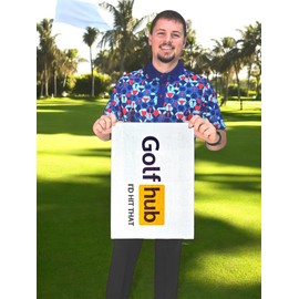 GolfHub Funny Microfiber Golf Towel – Large 14" x 20" Carabiner Clip for Golf Bags Carts Clubs Balls Perfect Golf Gag Gift Enthusiasts Waffle Men Premium (White GolfHub)