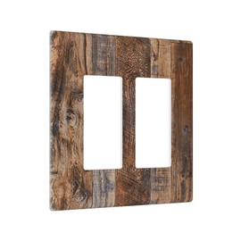 Rustic Brown Wood Grain 2 Gang Wall Plate Cover Double Rocker Light Switch Cover Decorative GFCI Receptacle Cover Electrical Switchplate for Bathroom Bedroom Decor 4.5 X 4.6 IN