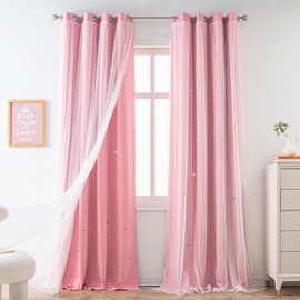 Yancorp Pink Curtains for Bedroom Living Room Thermal Insulated Kids Curtain Hollow-Out Star Window Nursery Curtain 84 inches Length Room Darkening Grommet(Pink,52 * 84),1 Panel