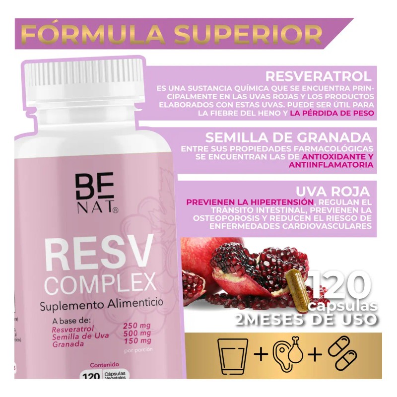 Suplemento Cápsula Benat Suplementos Semilla Uva Resv Complex 500mg