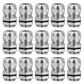 sourcing map 15Pcs Brass Nickel-Plated PG7 Cable Gland 3-6.5mm Threaded Waterproof Connector Adjustable Protectors for Hydraulic Systems CNC Machines Silver