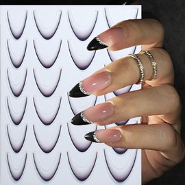 winthrop 9 Sheets French Gradient Line Nail Stickers, Colorful Stripes Line 3D Design Self-Adhesive Nail Tips Art Decals, DIY Manicure Decoration Supplies Accessories for Women Girls