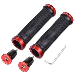 TOPCABIN Bike Grips Double Lock on Locking Bicycle Handlebar Grips Cycle Bicycle Mountain Bike BMX Floding ((Aluminum lock plug+Grips) Red 1 Pair)