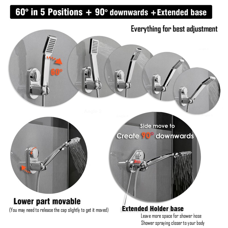 Handheld Shower Head Holder - 5 Positions Adjustable + 90°