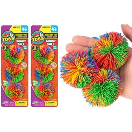 Mini Bandy Ball Set (2 Packs 6 Balls Total) Rubber String Stress Balls Soft Spike Balls Sensory Fidget Toys Pack Rainbow Bouncy Pom Ball Stress Relief Sensory Toy Party Favors Stuffers Gifts 1072-2s