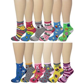 Ayla 12 Pairs Pack Kids Girls Colorful Creative Fun Novelty Design Crew Socks (4-6, Easter Holidays)
