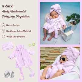 Xanewza Pack of 6 Newborn Photography Props, Baby Purple Photo Shoot Costumes, Bathrobes, Bath Towel Outfit with Slippers, Cucumber Photo Props for Toddler Boys Girls (0-6 Months)