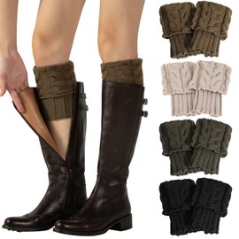 XEPST 4 Pairs of Winter Leg Warmers Women's Knitted Leg Warmers Knitting Crochet Short Leg Warmers Girls Boots Boot Cover for Winter Warmers - Black, Dark Grey, Khaki, Beige, Black, dark grey, khaki,