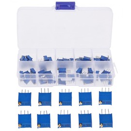 Variable Resistors, 50 pcs, 10 Types, 3296W Ohm Resistor Set, 500R/1K/2K/5K/10K/10K/20K/100K/200K/1M, Precision Trim Potentiometer, Semi-Fixed Volume, Semi-Fixed Resistor, Electronic, Craft Parts Set, Storage Case Included