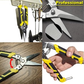 Aviation Tin Snips 2pcs Heavy Duty Scissors Metal Cutter Pruning shears with Comfort Grip and Stainless Steel Blades Multifunction Cutting of Branches, Cable Wires,Thin Iron,Cardboard etc
