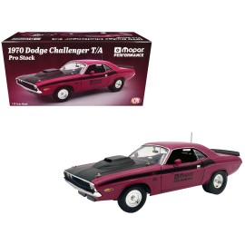 DCD 1970 Dodge Challenger T/A Pro Stock Limited Edition Panther Pink with Black Stripes Black Hood Mopar Performance for Kids