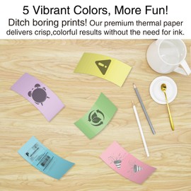 Flenvo 5 Color Thermal Paper Rolls, Non-Adhesive Printer Photo Paper Multi-Color Instant Print Camera Paper for Kids, Compatible with 57mm Mini Thermal Printers (Pink/Yellow/Blue/Purple/Green)