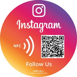 MESSAGENES Sticker Folgen Sie uns Instagram mit Smart QR - NFC | 1 Round Unit | Signs Rating NFC and QR Code | QR Reusable | Ideal for Shop Window, Wall