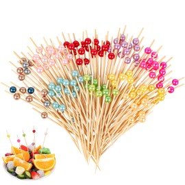 200Pcs Colorful Cocktail Picks, Fancy Toothpicks for Appetizers picks 4.7inch Skewers for Appetizers Pearl Long Toothpicks Charcuterie Accessories for Drinks, Fruits, Sandwich, Party Food Decor