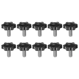 HARFINGTON 10pcs Star Knobs M8 x 20mm 304 Stainless Steel Threaded Stud 32mm Plastic 6-Star Head Hand Tightening Thumb Screw Clamping Jig Knob Handle, Black