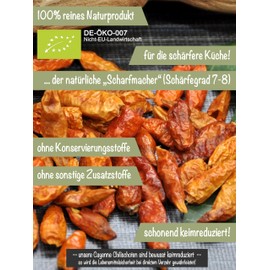 direct&friendly | Whole Organic Cayenne Chilli Peppers | Sharp Level 7-8 | 40g | Dried