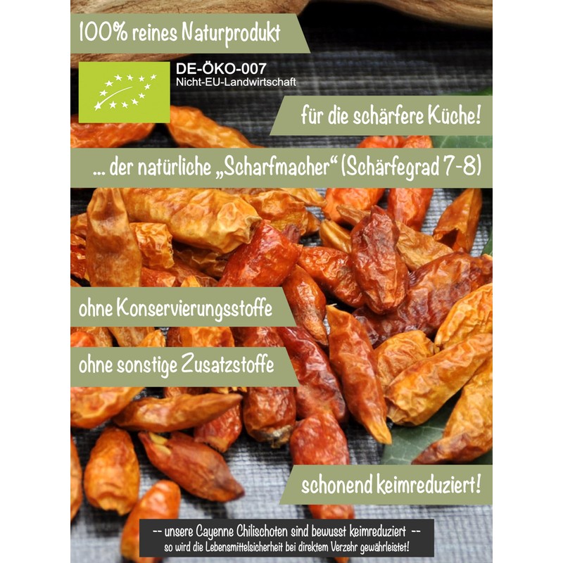 direct&friendly | Whole Organic Cayenne Chilli Peppers | Sharp Level