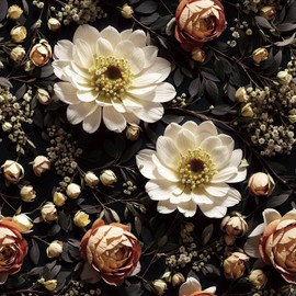 FunStick Black Floral Wallpaper Peel and Stick Vintage Moody Dark Wallpaper for Bedroom Bathroom Pink Rose White Daisy Flower Wall Decor Self Adhesive Floral Contact Paper for Walls Cabinets 17.5x118