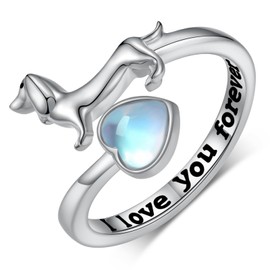SCZKLAQ Dachshund Rings for Women 925 Sterling Silver Moonstone Dachshund Jewelry for Women Dachshund Gifts