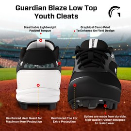 Guardian Baseball and Softball Low Top Cleats for Youth Boys and Girls - Black/Lowlighter Pink, 7