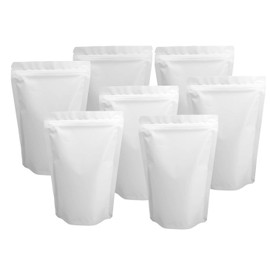 100 Pack Matte White Mylar Stand Up Bags - 5.5x7.8 Inches Resealable Smell Proof Packaging Pouch, Sealable Foil Bags for Food Storage, Sample Pouches