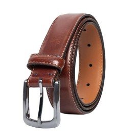 Vince Camuto Belts Men | Dark Tan Leather Belt with Edge Stitch Detailing and Nickel Finish Buckle | Size 40