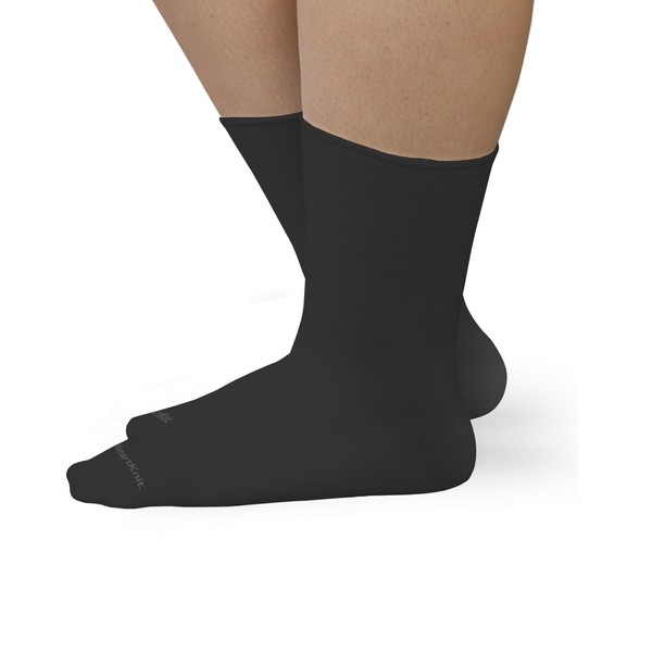 SmartKnit Seamless Wide Crew Socks for Diabetes, Arthritis, or Sensitive Feet (Black, Small)