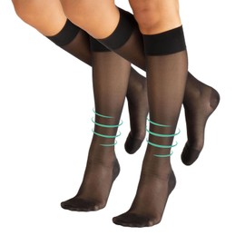 CALZITALY Pack of 1/2 Compression Stockings, Elastic Knee Socks with Graduated Compression, 140 Denier, 15-21 mm/Hg, Made in Italy, 2 Pairs - Black