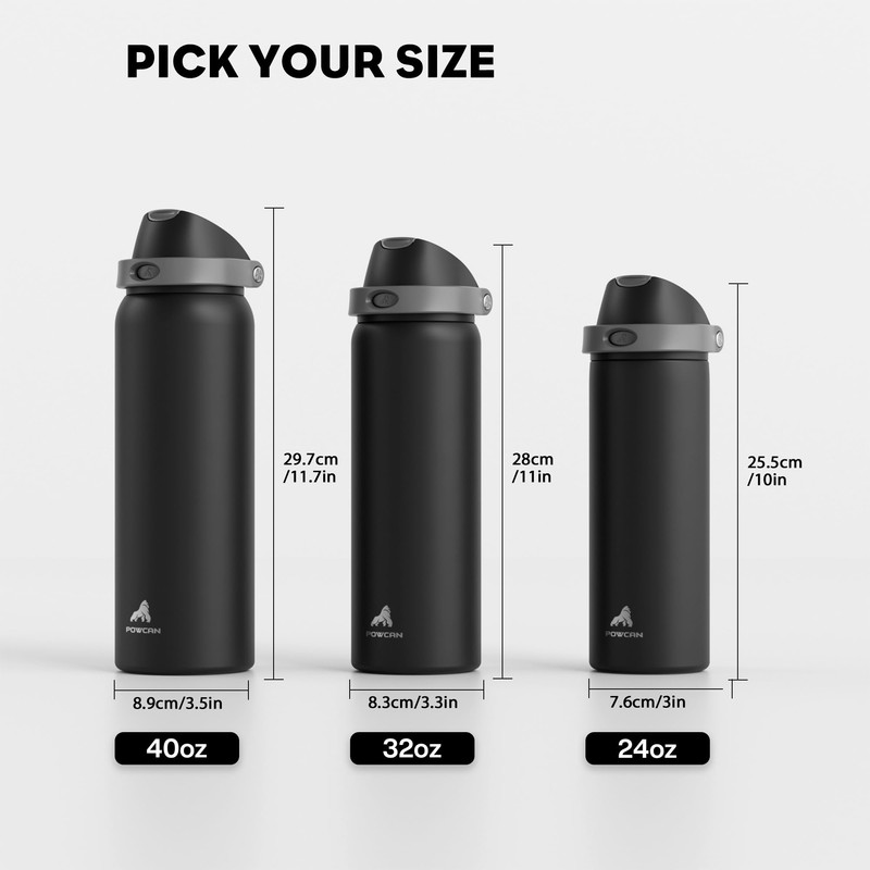 POWCAN 40 oz Insulated Water Bottle for Men: Push-Button Spout