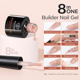 modelones Builder Gel for Gel Nails, 8-in-one Builder Gel for Nails, Nude Pink Builder Gel in A Bottle UV Hard Gel for Strengthener Extension Gel Base Nail Extension Nail Art Nail Design