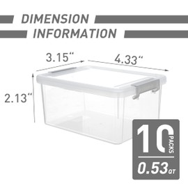 Citylife 0.53 QT 10 Packs Small Storage Bins Plastic Storage Container Stackable Box with Lids for Organizing, Clear White