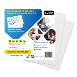 EZ Shine Cloths Replace Chemicals & Paper Towel to Clean Kitchen, Glass, Mirror, Wood, Appliance, Auto & More. Just Add Water to Clean & Polish. Removes Dust, Dirt, Oil & Grime. Machine Wash 2 Pack