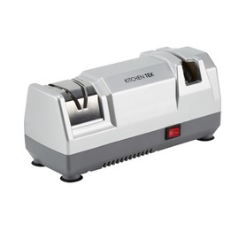 Restaurantware-Kitchen Tek 2-Stage Electric Knife Sharpener, 1 Straight-Edge Knife Sharpener With Diamond Grinding Wheel - 120 Voltage, Quick Sharpening, Gray Plastic, For Kitchen Knives
