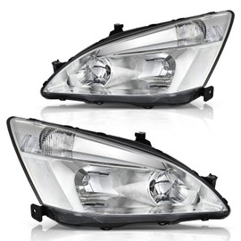 DWVO Headlight Assembly Compatible with 03 04 05 06 07 2003-2007 Accord Replacement Headlamps Chrome Housing Clear Reflector Clear Lens Headlights