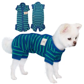 TONY HOBY Dog Pajamas for Medium Small Dogs, Dog Jumpsuit with Stripes 4 Legged Pajamas, Soft Dogs Pet Clothes (Blue&Green, Girl, XS)