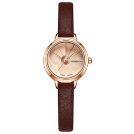 ADSBIAOYE Women's Leather Strap Watch Dainty Ladies Dress Vintage Small Round Dial Quartz Wrist Watch Waterproof (Brown)