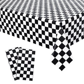 SINGOMON 2 Packs Black and White Checkered Table Cloths Buffalo Plaid Tablecloth Racing Car Checkered Flag Table Cover Plastic Table Cloth Rectangle Disposable Tablecloths