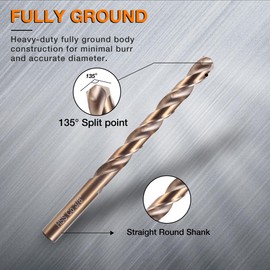 YOHANSEN 21Pcs Cobalt Drill Bit Set (1/16"-3/8"), M35 High Speed Steel, Twist Jobber Length for Hardened Metal, Stainless Steel, Cast Iron, Wood, and Plastics, with Metal Index Storage Box