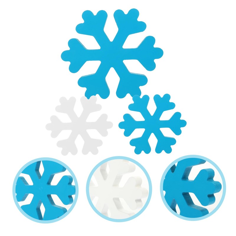 MAGICLULU 3pcs Blue and White Wooden Snowflake Ornaments Xmas Table