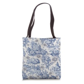 Blue and White Florals French Toile Design Cottage Flowers Tote Bag