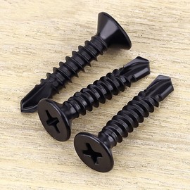 #8 x 1/2" Black Flat Head Self Drilling Screws for Metal, 410 Stainless Steel Countersunk Head Sheet Metal Tek Screws, Quick Self Tapping, 100 PCS