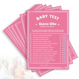 Bllhl Baby Shower Games for Girl or Boy, 60PCS Funny Baby Shower Games, Mommy or Daddy Guess Who Game，Pink