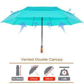 Lejorain Automatic Compact Golf Umbrellas - Large Golf Compact Wooden Umbrella 210T Dupont Teflon Coated Sturdy Windproof Portable Umbrellas