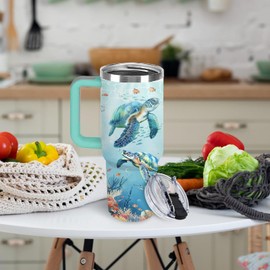 HYMONA Sea Turtle Tumbler Gift for Women - 40oz Ocean Themed Stainless Steel Water Bottle with Turtle & Marine Life Designs, Insulated Travel Cup for Beach Lovers & Marine Conservation Supporters