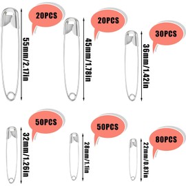 LUTER Pack of 250 Silver Safety Pins, Large and Small, Durable, Rust Resistant for Crafts, Sewing, Jewellery Making, Home Workplace