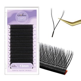 NATUHANA YY Eyelash Extension 0.07mm D Curl 13mm Tray Lash Supplies Premade Fans Y Shape Volume Lash 12 Rows Premium Faux Mink Lash Extensions (13mm, Black;0.07D)