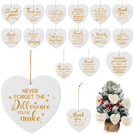 Suzile 24 Pcs Christmas Ceramic Ornament Keepsake Thank You Gifts Teacher Employee Nurse Appreciation Gifts for Coworker Retirement Gifts Shaped Ornament Hanging Souvenir Decoration(Heart)