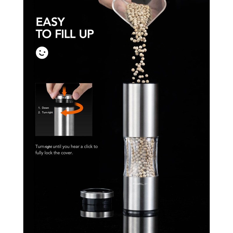 FORLIM Salt and Pepper Grinder Set with Dust Cover, Manual